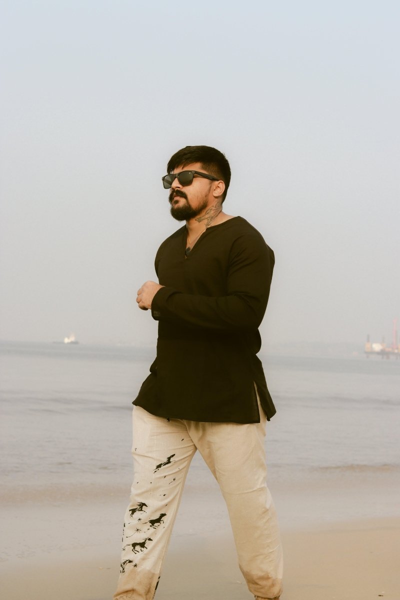 Off Shoulder Kurta & Cotton Linen Pajama Pant