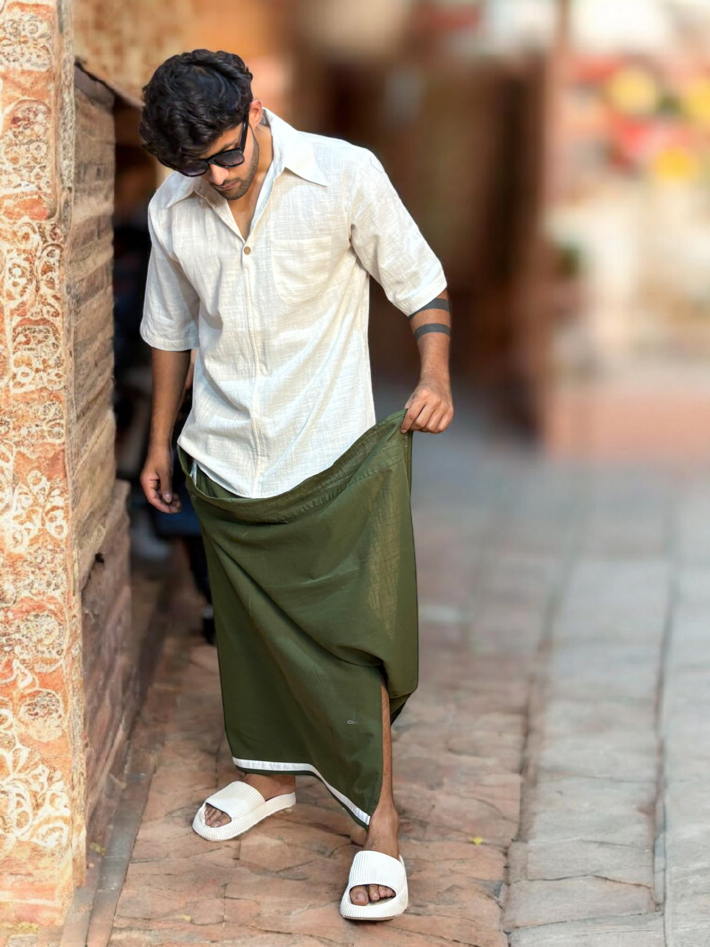 Men's Solid Traditional Half Sleeves Cream Kurta - Limited Edition