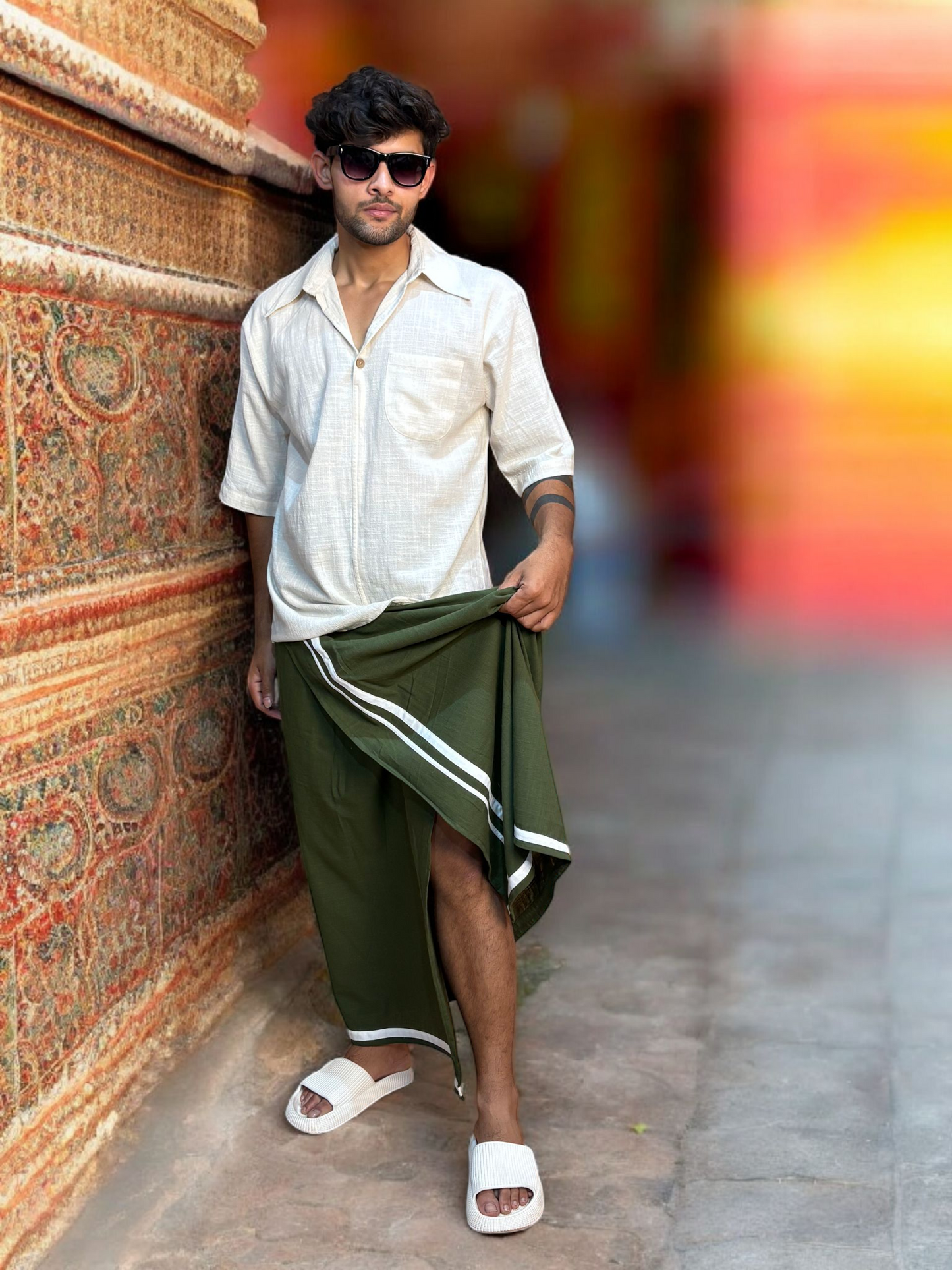 Men's Solid Traditional Half Sleeves Cream Kurta - Limited Edition