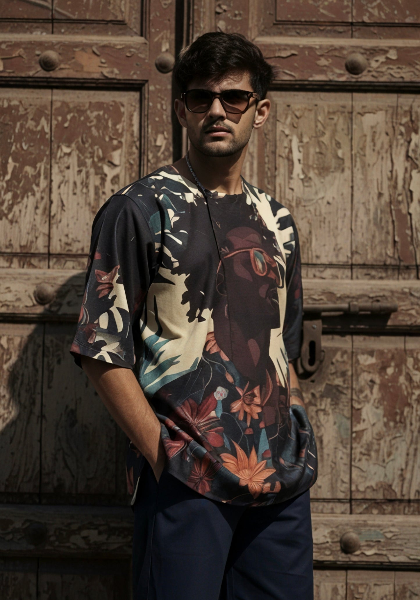 Men’s Half Sleeve Shirt and Pant – Afro Tribal Graphic Print (Black)