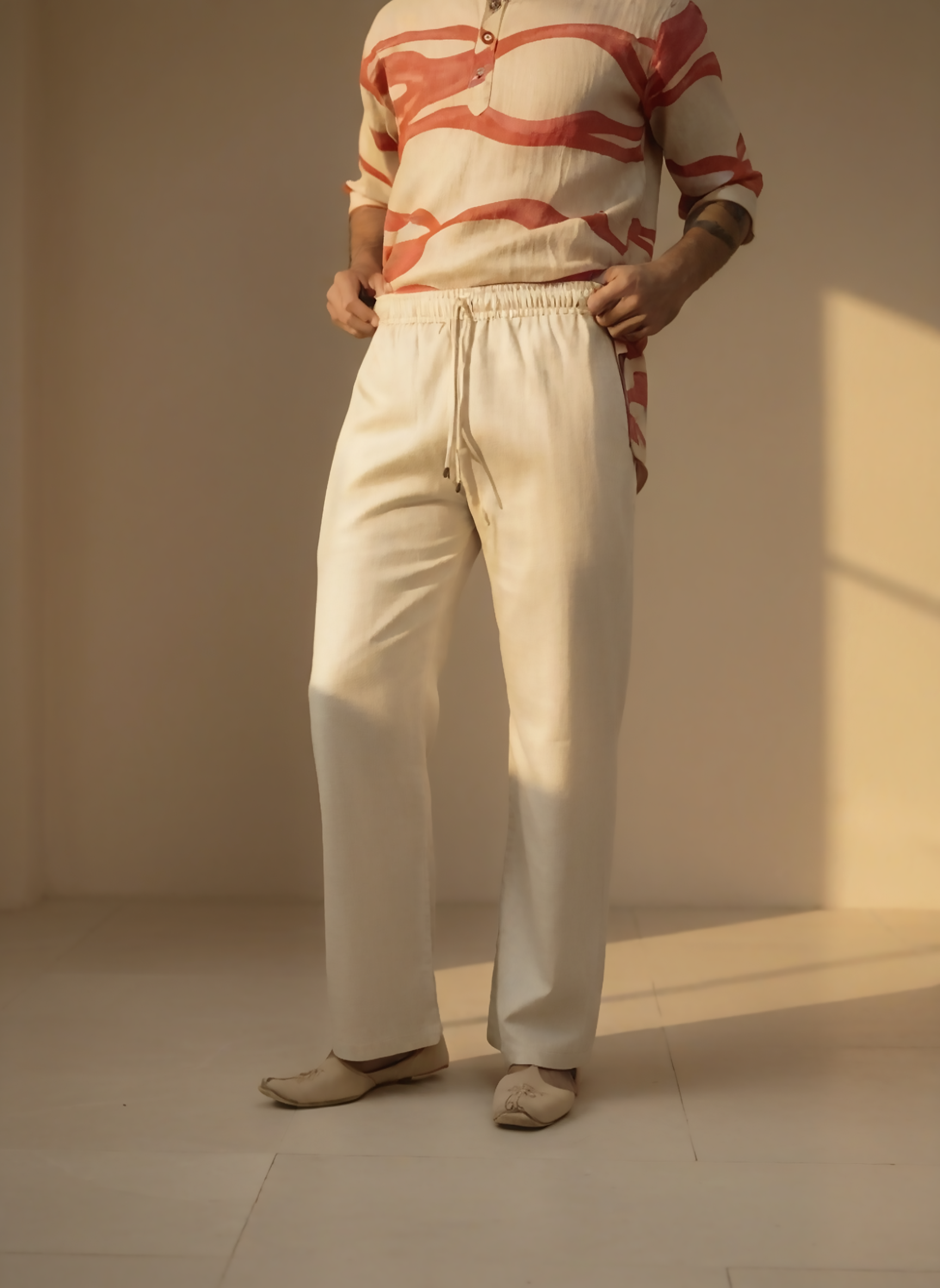 Mens solid beige pajama – premium cotton ethnic wear