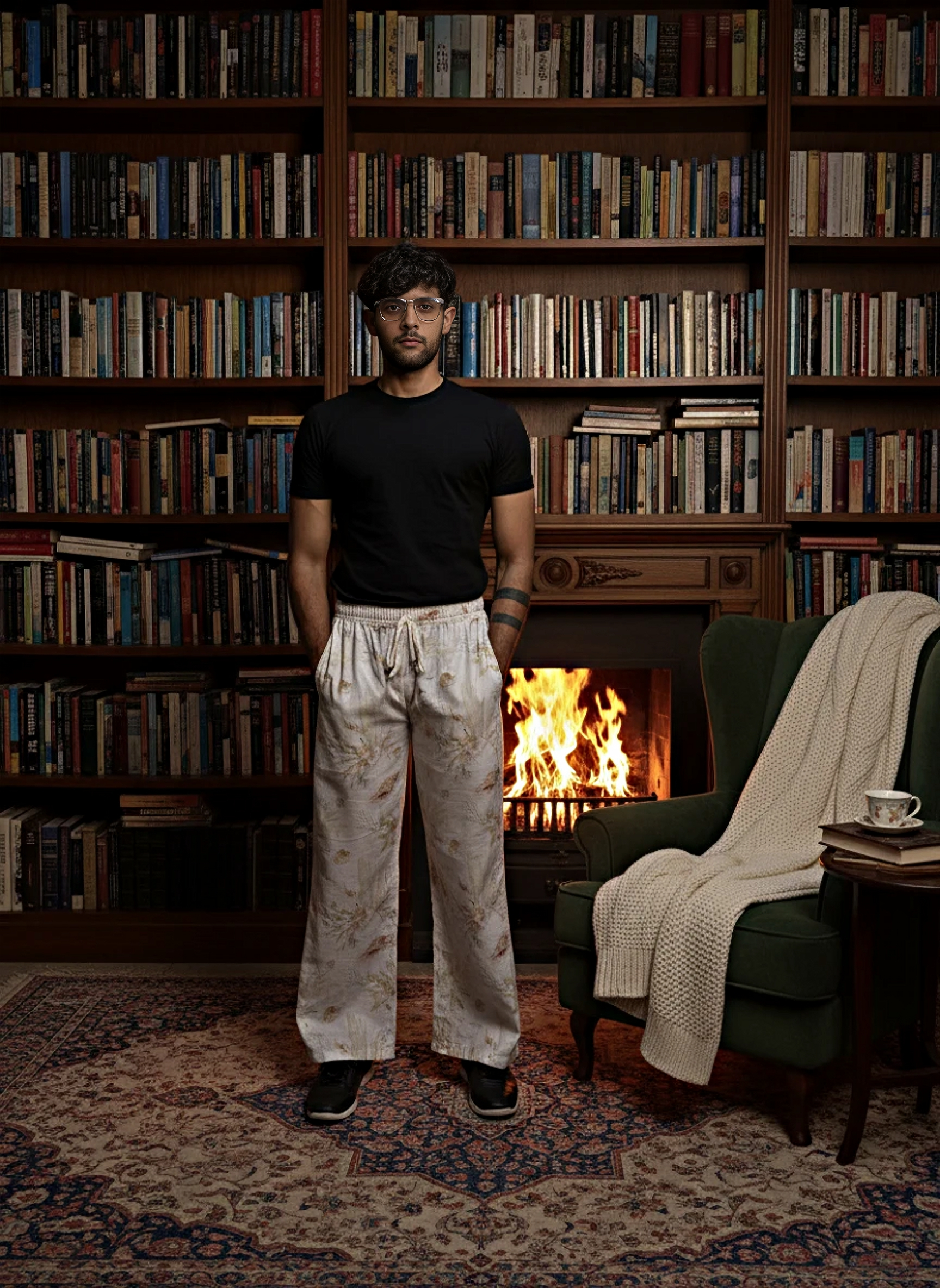 Floral cream digital print poly linen pajama for men – elegant ethnic wear