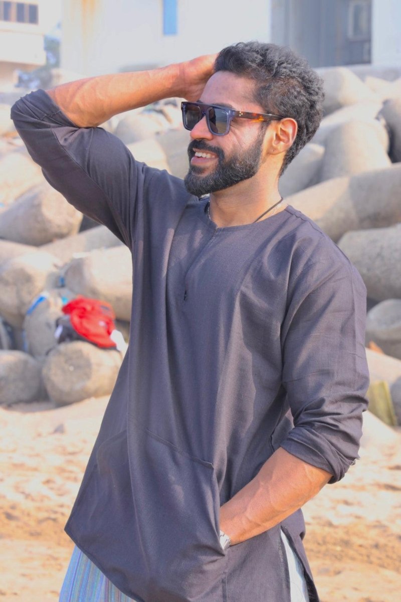 Black Cotton Kurta