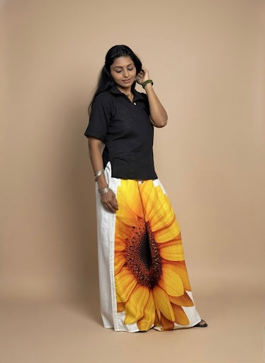 Women Sunflower White print Pajamalungi