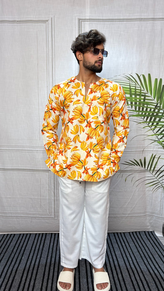 Banana Print V-Neck Kurta