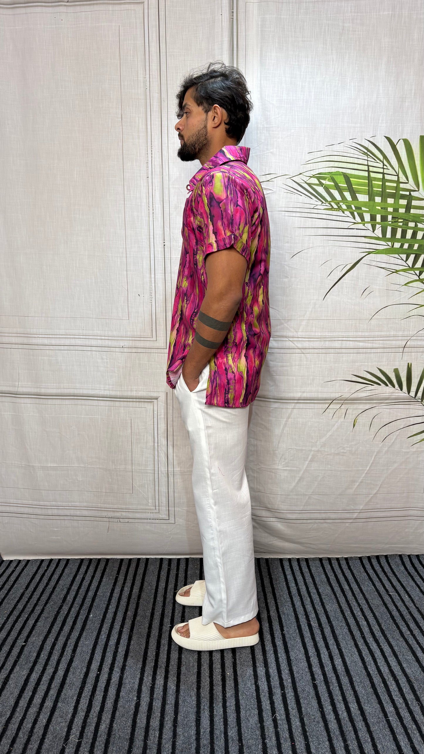 Men Marble Effect Abstract Print Shirt-Collar Kurta