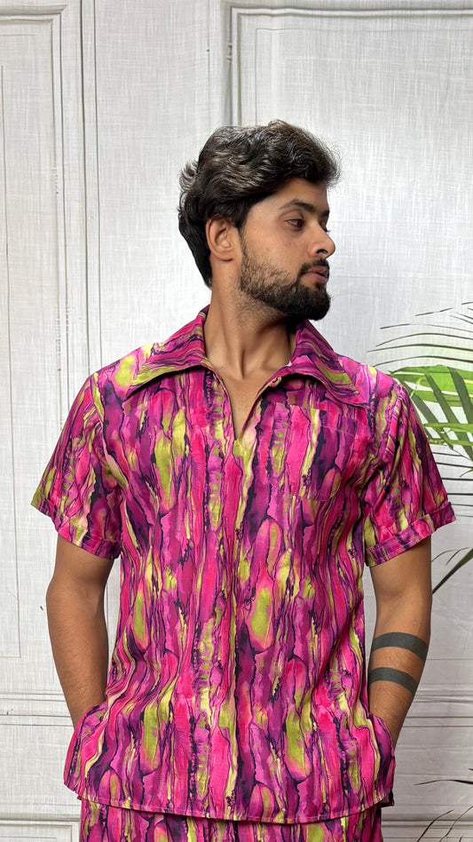Men Marble Effect Abstract Print Pajamlungi