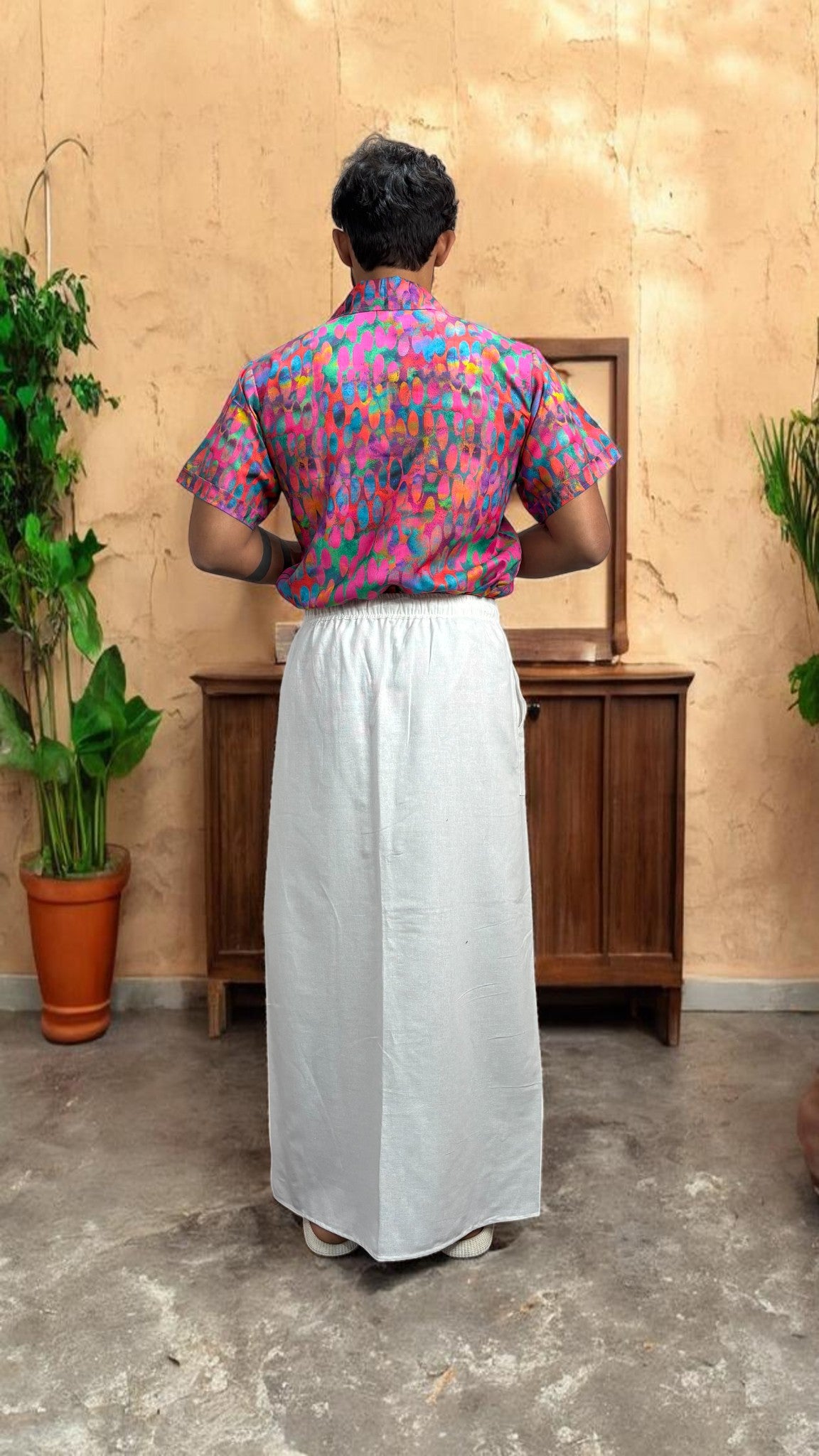 Men Abstract Ikat Dot Print Shirt-Collar Kurta