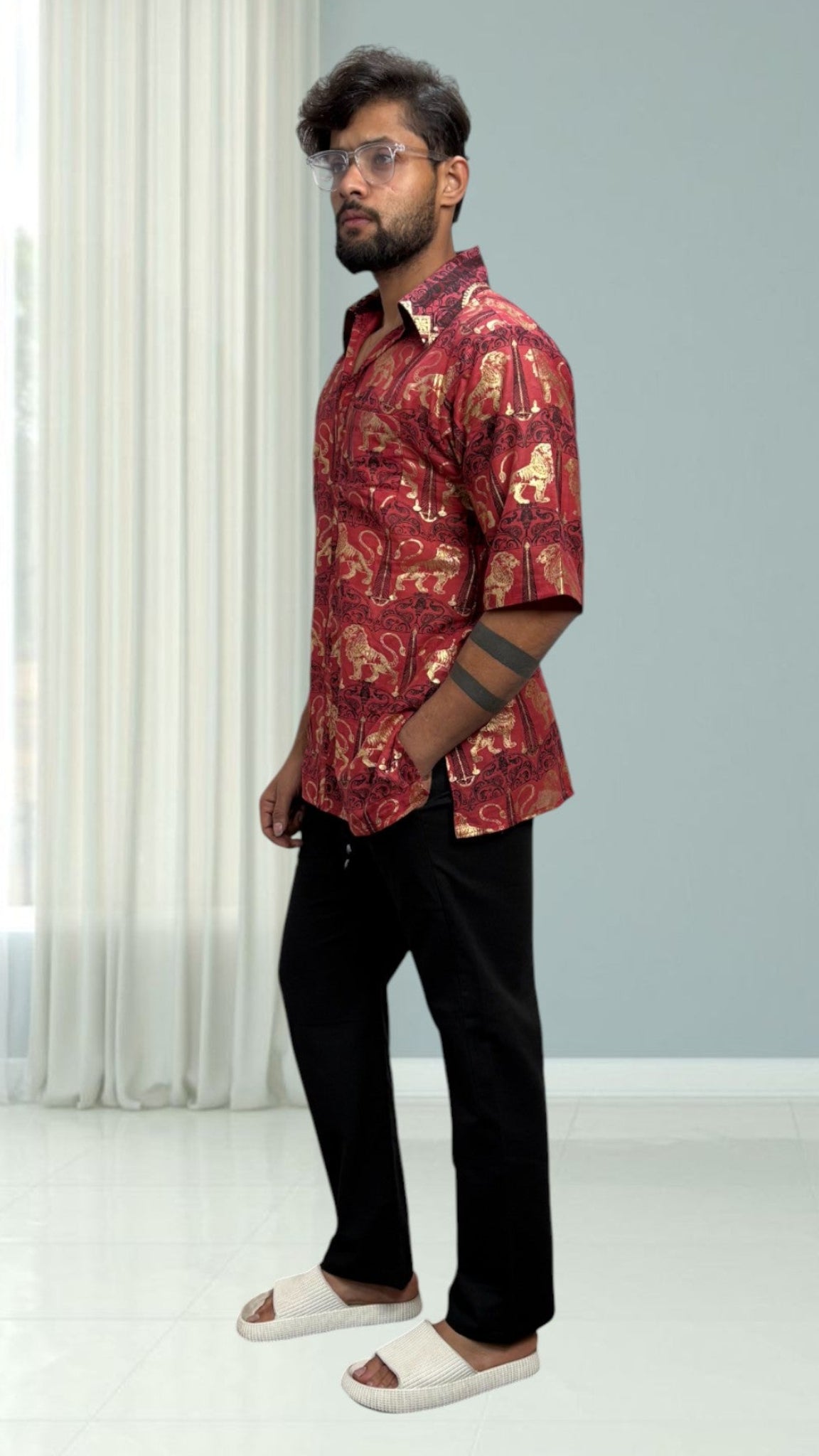 Mens Royal Foil Lion Print Kurta