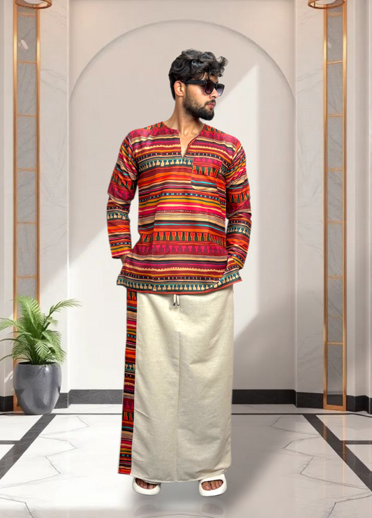Men Beige Color With Premium Border Pajamalungi