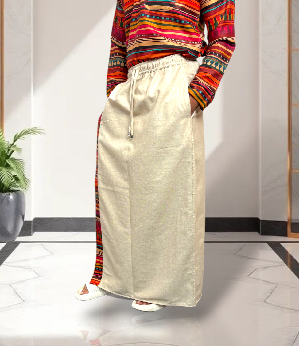 Men Beige Color With Premium Border Pajamalungi