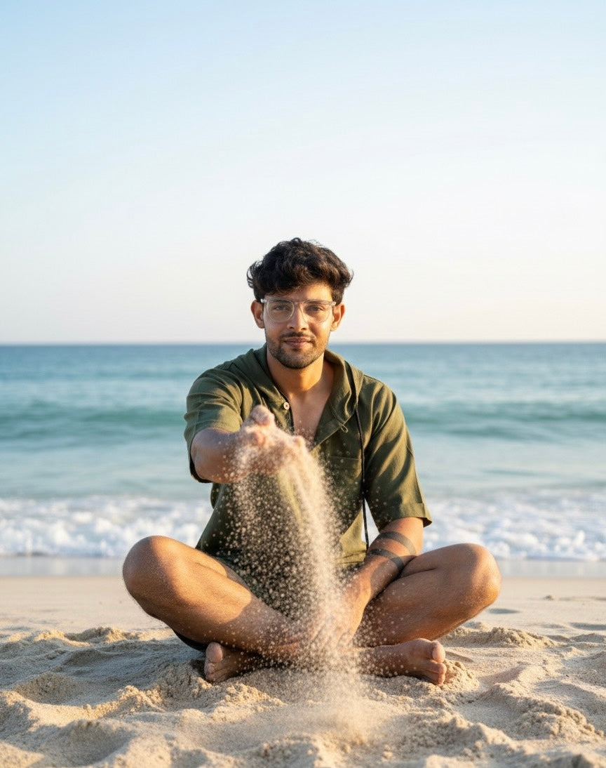 Olive Green Half Sleeve Beach Hoodie Co-ord Set for Men – Limited Edition