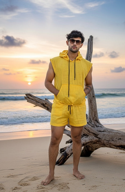 Yellow Sleeveless Beach Shorts for Men – Limited Edition