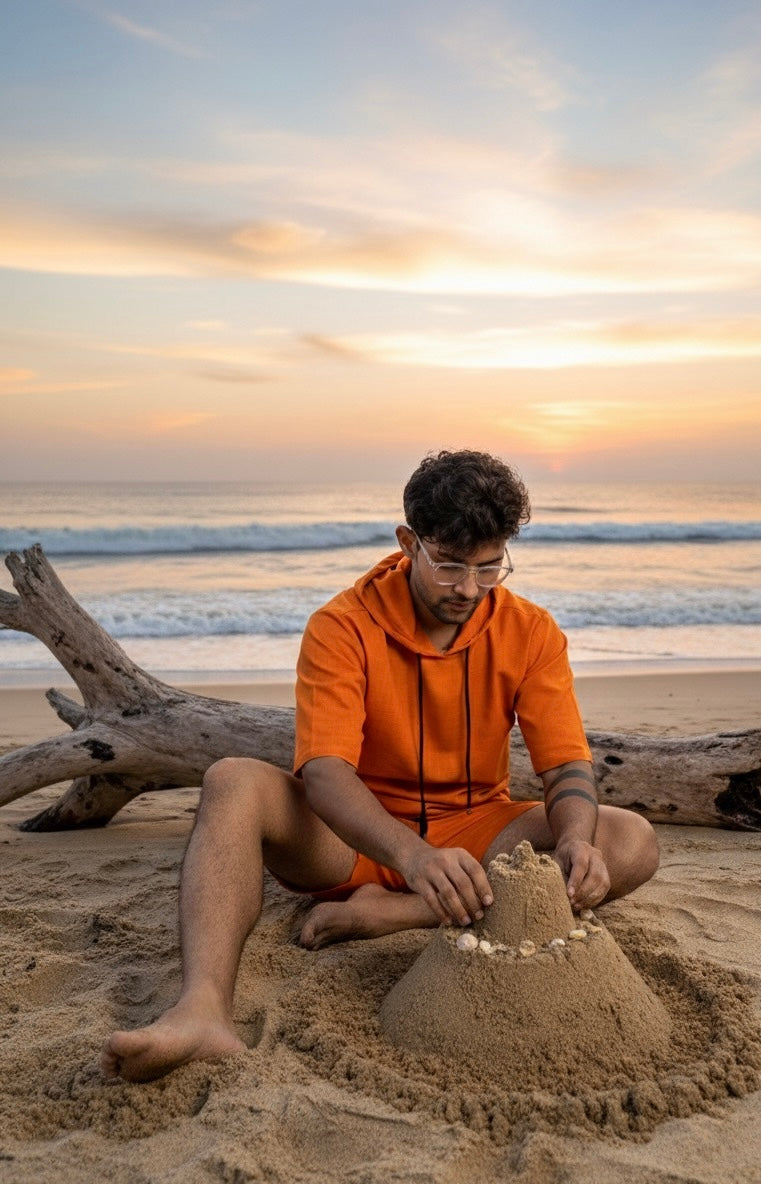 Bright Orange Beach Hoodie Co-ord Set for Men – Limited Edition