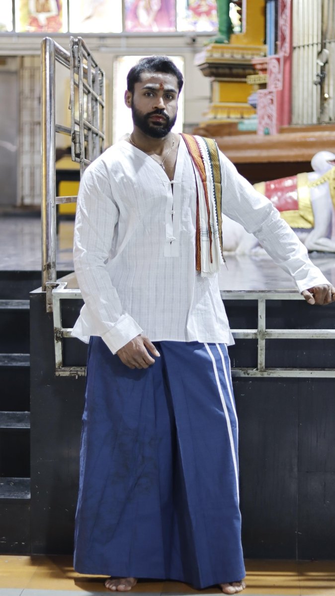 White Self Check Kurta