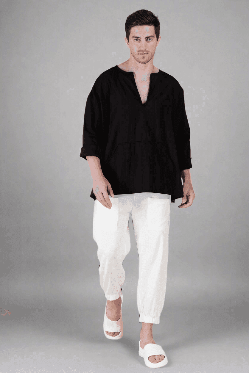 Black Off Shoulder Loose Cotton Kurta