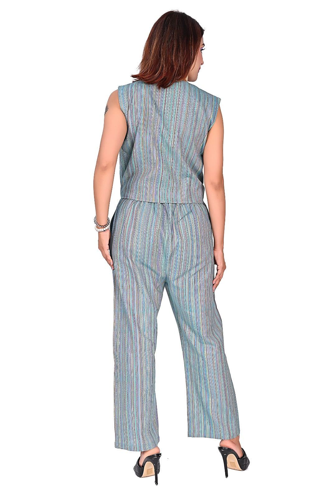 Nirmal online Premium Cotton Stripe co-ord set for Women in Green Colour