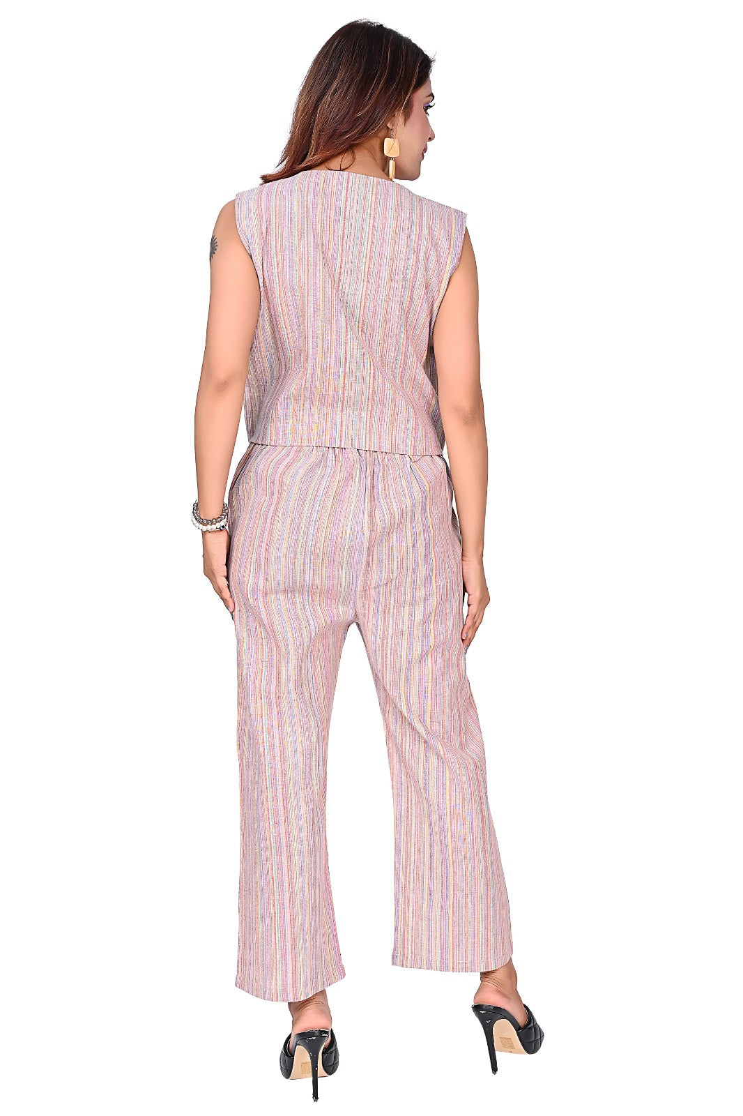 Nirmal online Premium Cotton Stripe co-ord set for Women in purple Colour