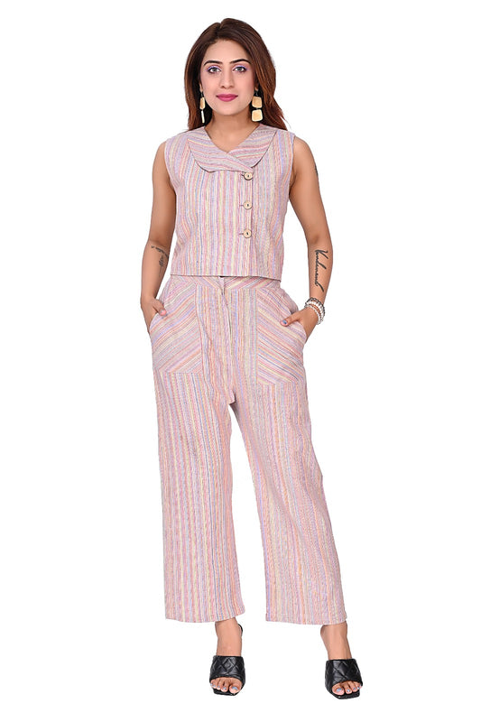 Lavender Striped Sleeveless Co-Ord Set