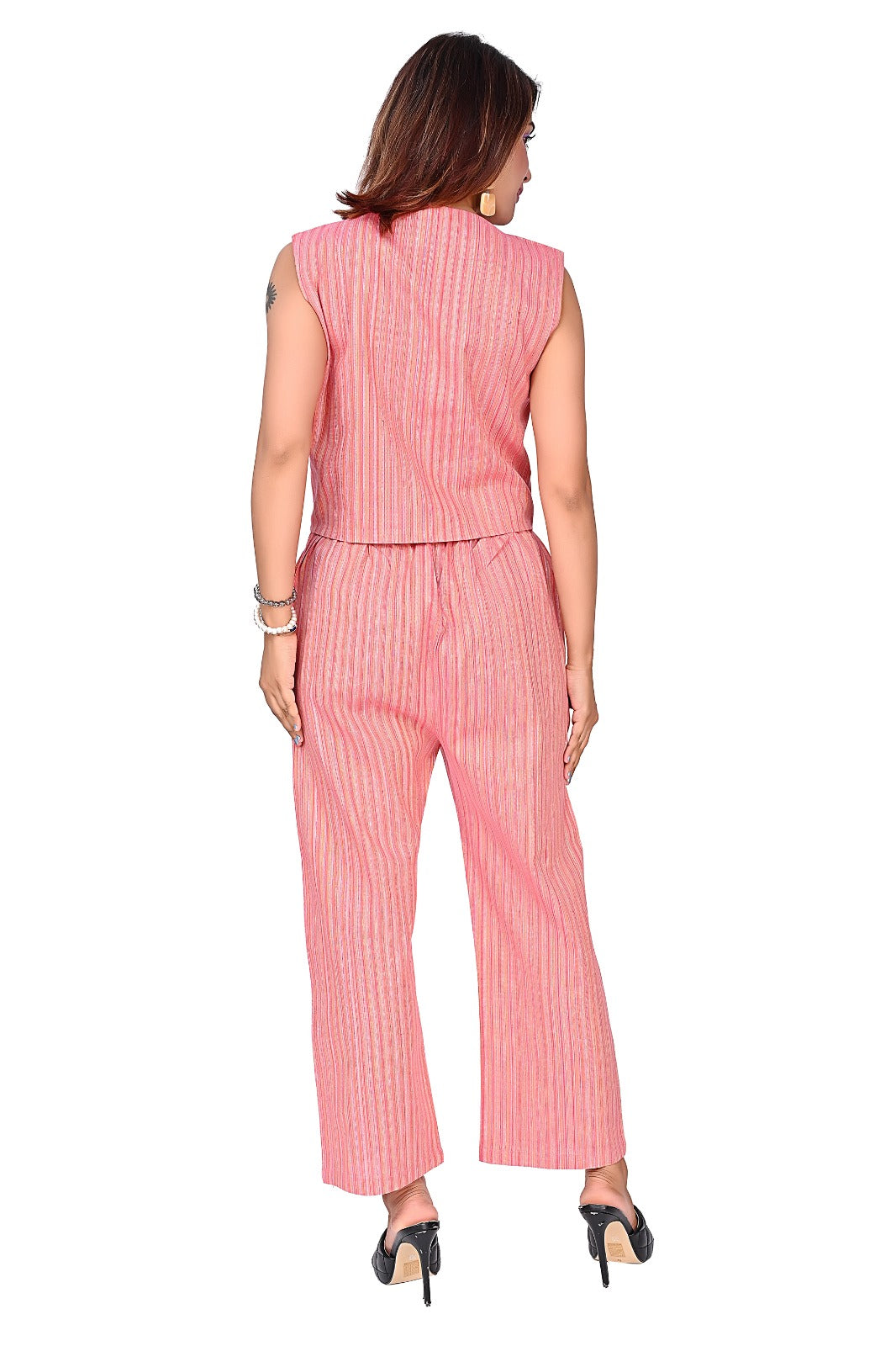 Pink Striped Sleeveless Co-Ord Set
