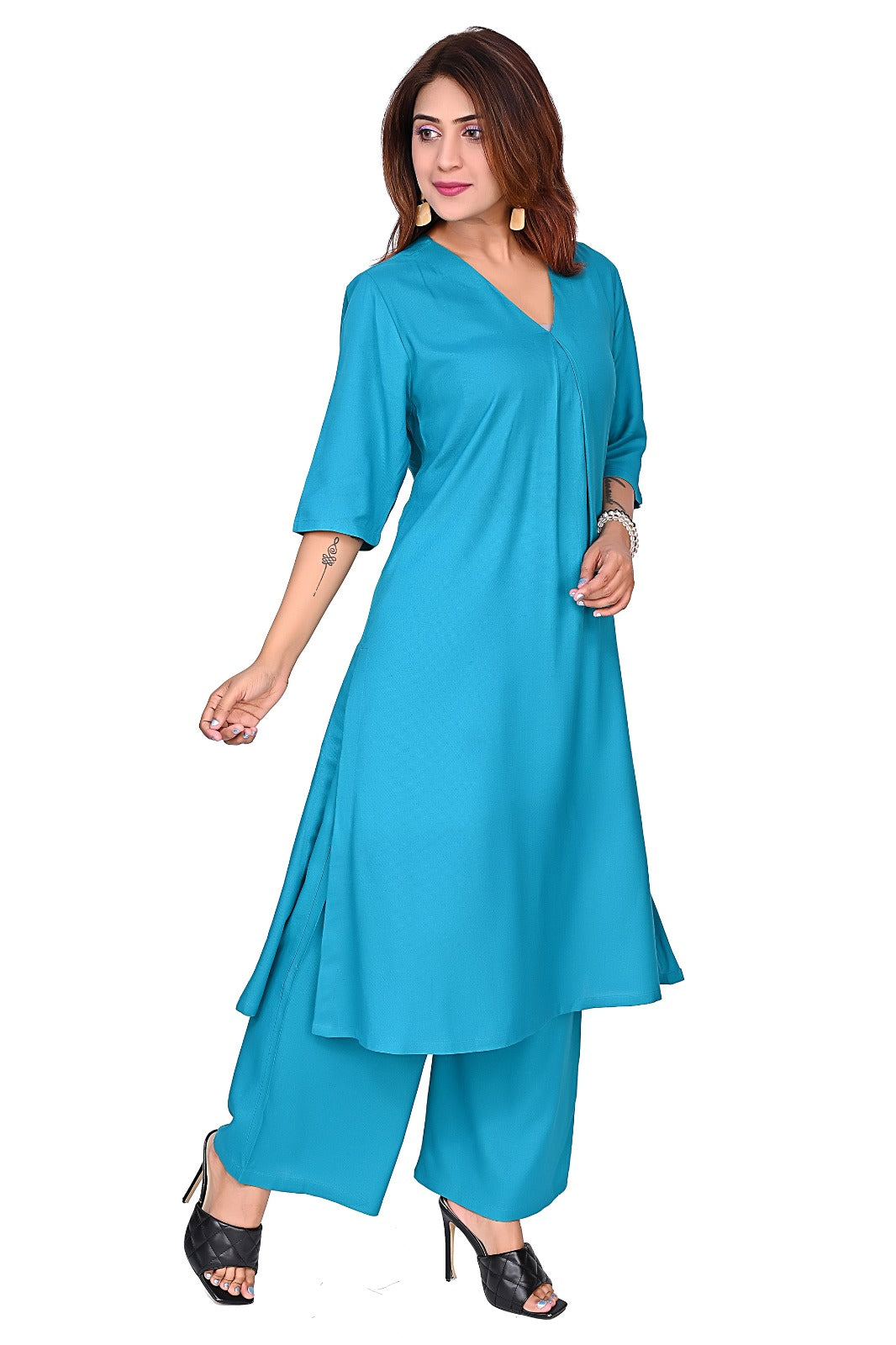 Nirmal online Rayon Premium quality fabric co-ord set kurti for Women in Teal blue colour