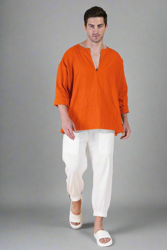 Orange Off Shoulder Loose Cotton Kurta