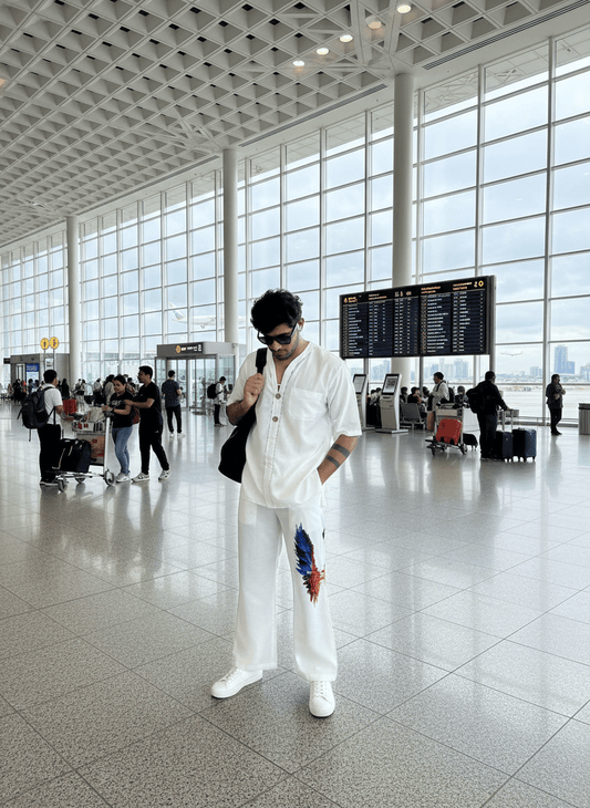 White Wing Pattern Beach Shirt & Pajama pants Set for Men