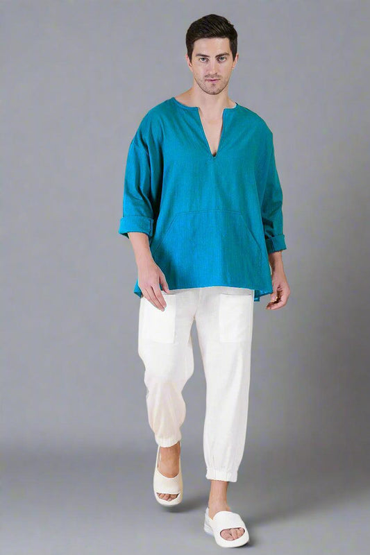 Rama Green Off Shoulder Loose Cotton Kurta