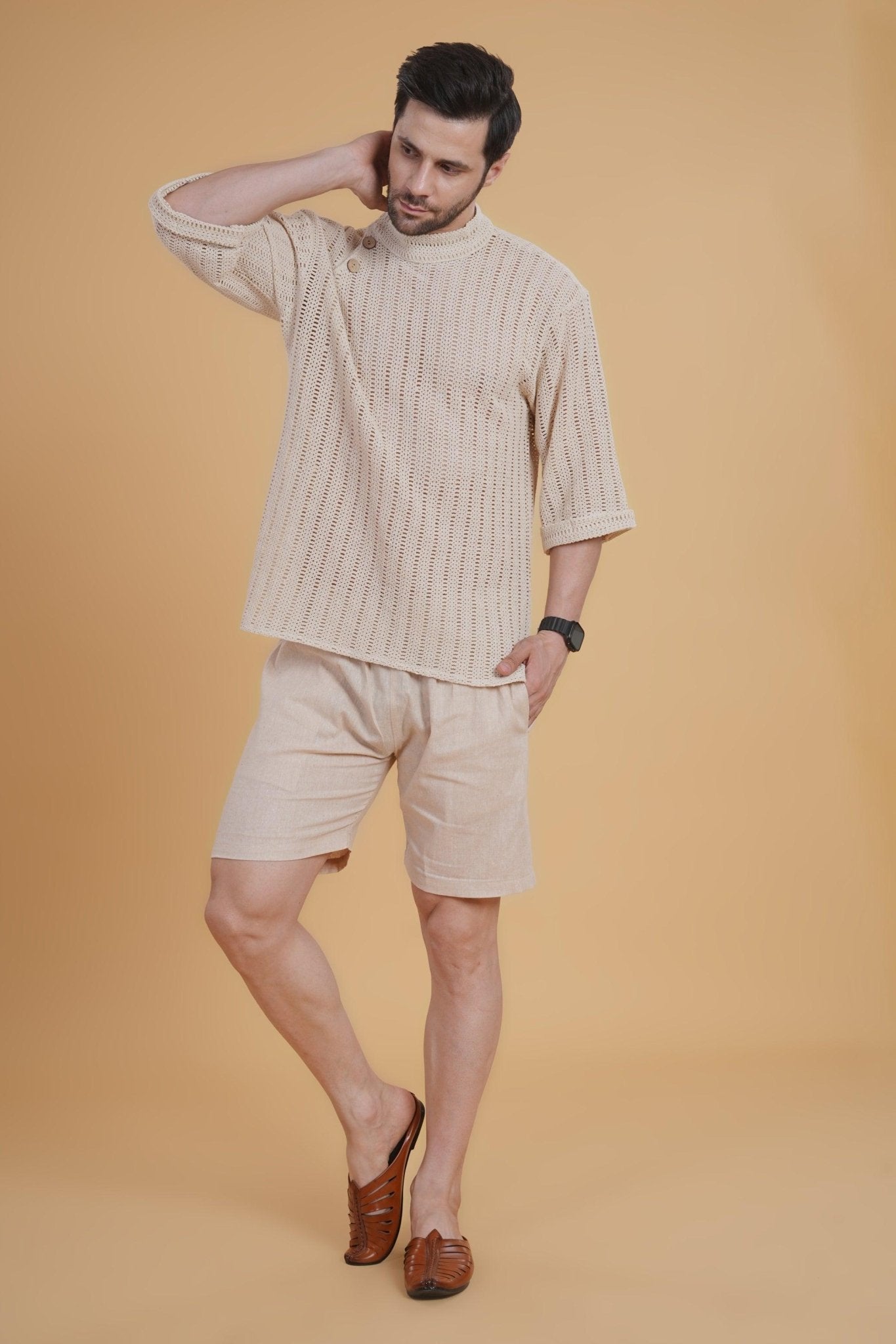 Men’s crochet top online – handmade cotton crochet shirt for men