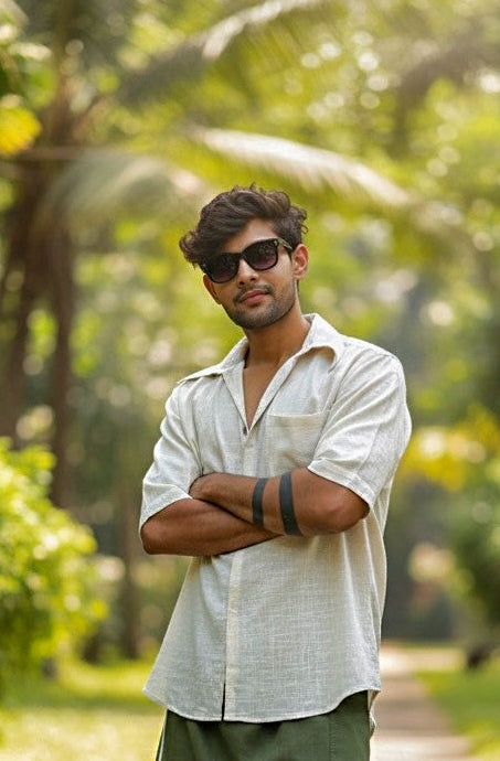 Men's Solid Traditional Half Sleeves Cream Kurta - Limited Edition