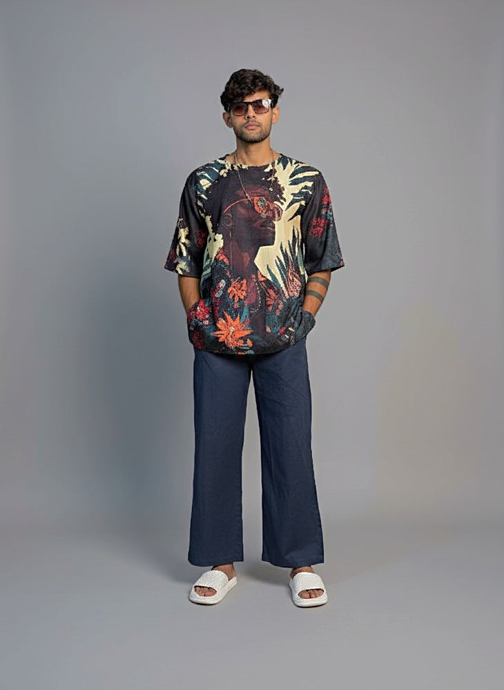 Men’s Half Sleeve Shirt and Pant – Afro Tribal Graphic Print (Black)