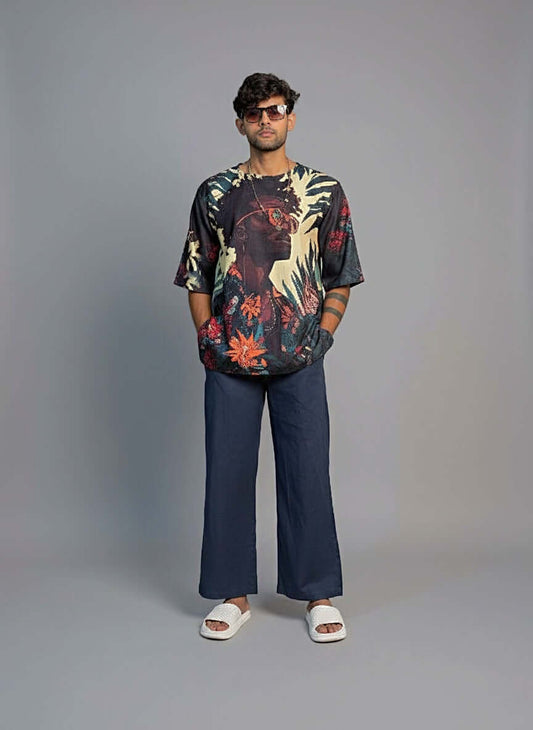 Men’s Half Sleeve Kurta – Afro Tribal Graphic Print (Black)