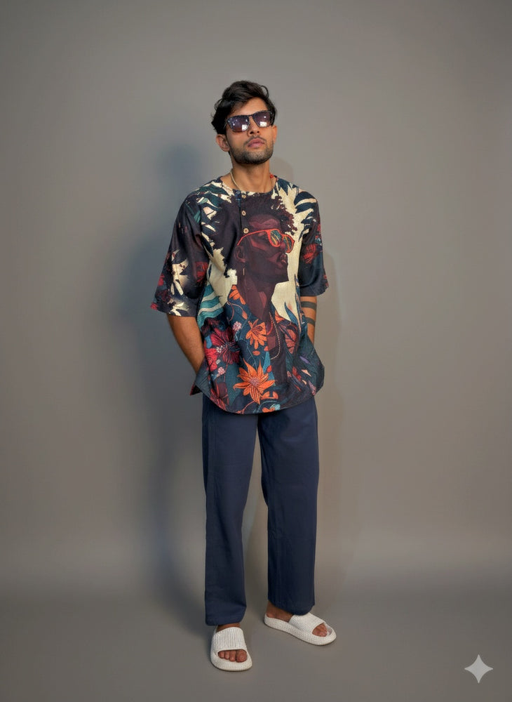 
                      
                        Men’s Half Sleeve Shirt and Pant – Afro Tribal Graphic Print (Black)
                      
                    