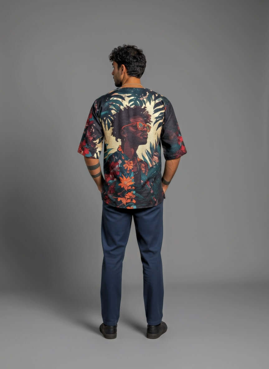 Men Half Sleeve Kurta – Afro Tribal Graphic Print (Black)