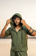 Olive Green Half Sleeve Beach Hoodie for Men – Limited Edition