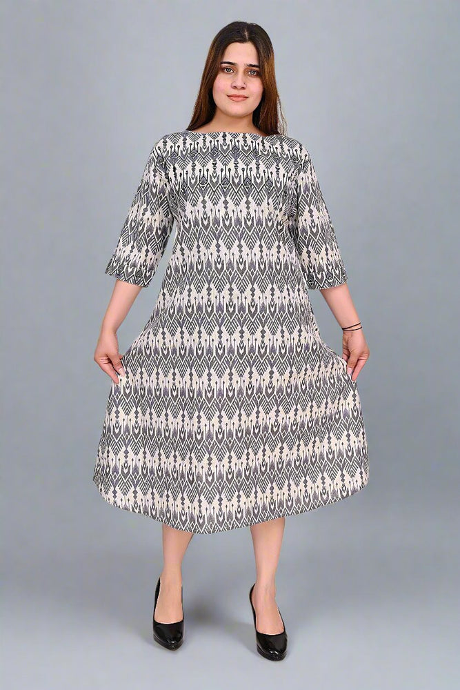 
                      
                        Premium quality digital printed and mirror embroidery Tunic Dress for Women in black & white
                      
                    