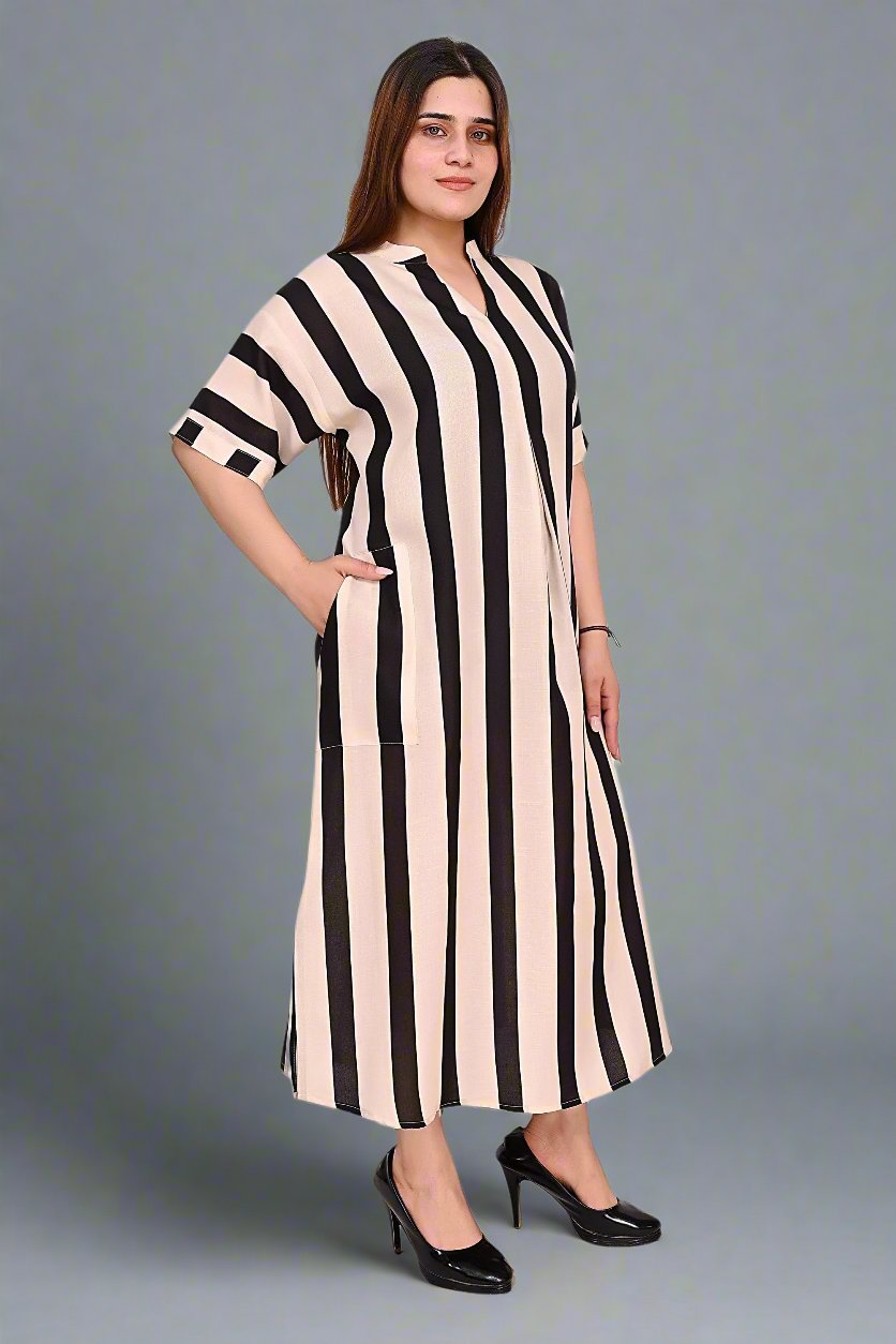 Premium quality digital printed stripe tunic Dress for Women in black & white stripe