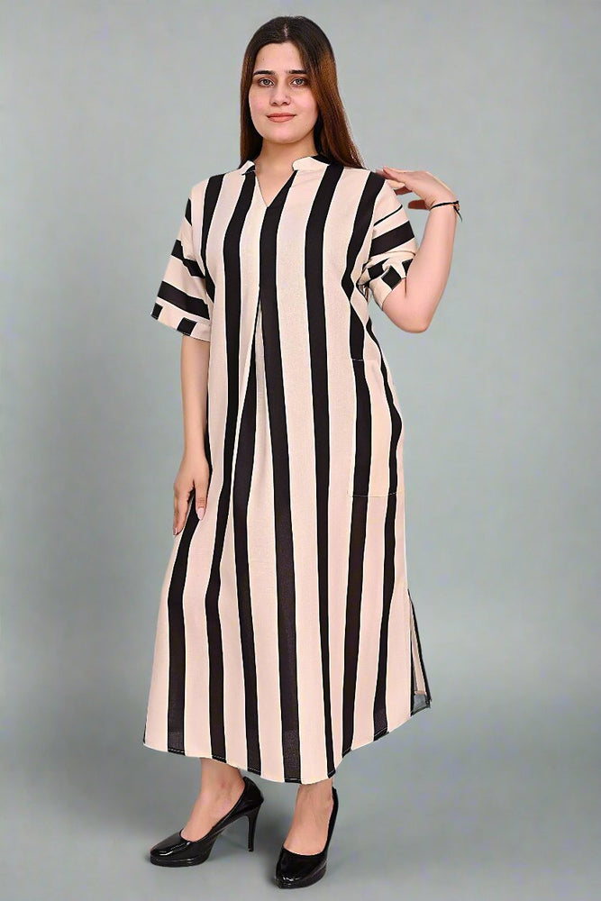 
                      
                        Premium quality digital printed stripe tunic Dress for Women in black & white stripe
                      
                    