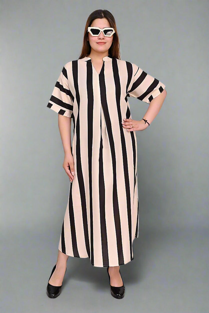 Premium quality digital printed stripe tunic Dress for Women in black & white stripe