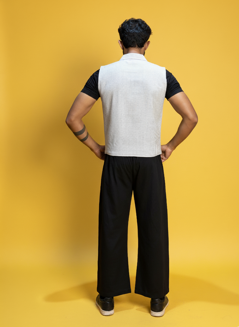 Light Grey Black stripe Sleeveless Vest for Men