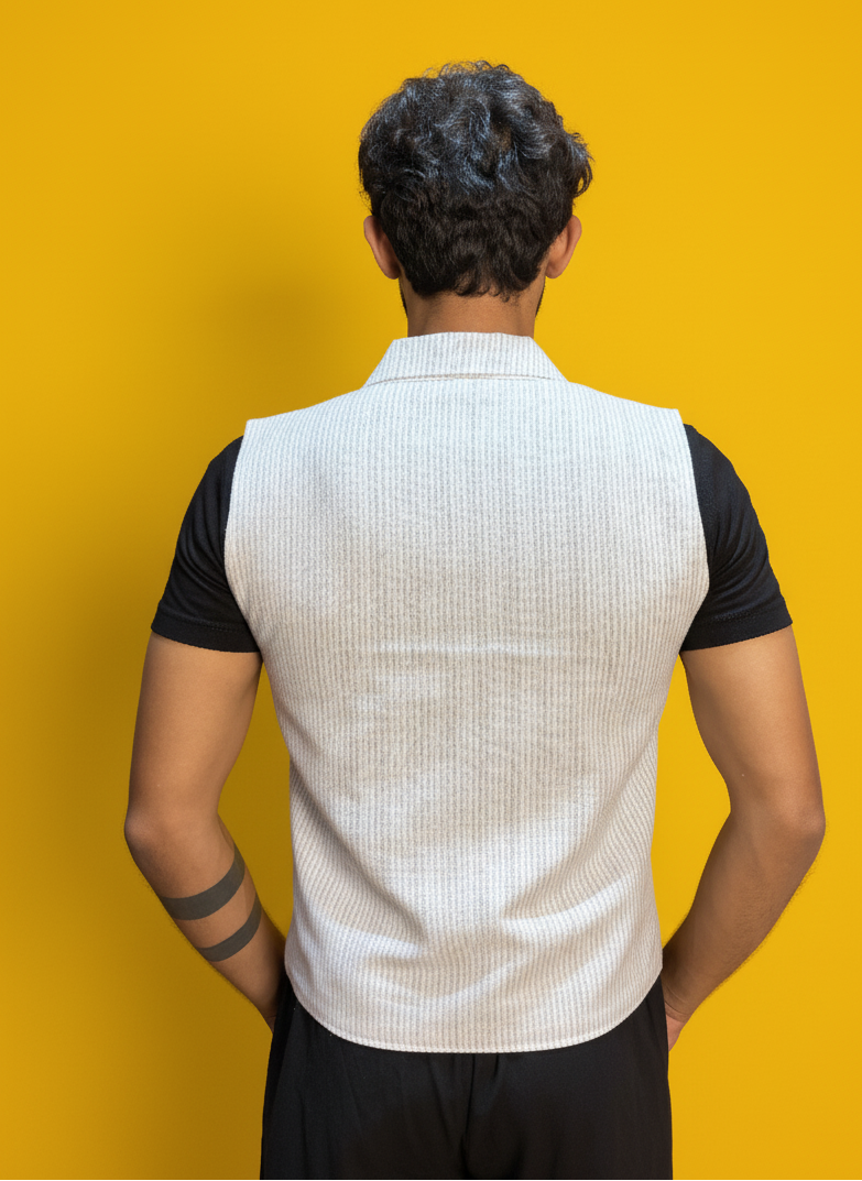 Light Grey Black stripe Sleeveless Vest for Men