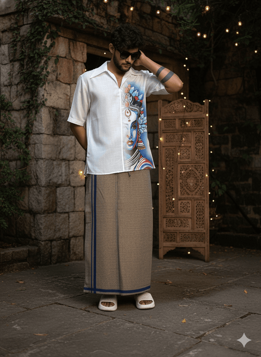 Brown color with dark blue stripes pajamalungi for men's