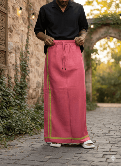 Pink with light green stripes pajamalungi for men's