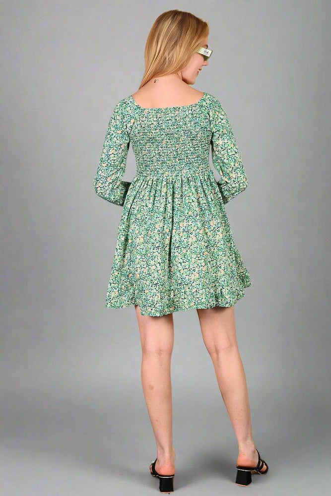 
                      
                        Green Flower Printed Short  Dress
                      
                    