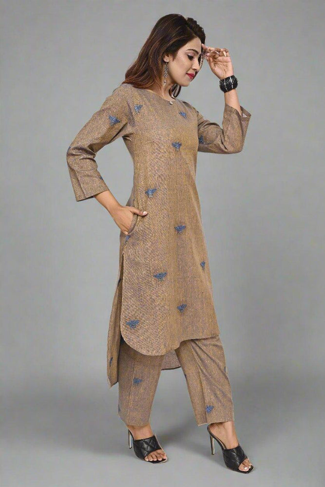 Honey bee embroidered Cotton Kurti & Bottom Set