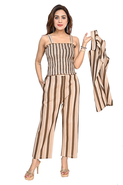 WomenStriped Co-Ord Set with Sleeveless Jacket & Pants