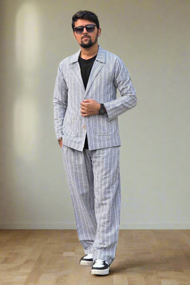 
                      
                        Black Stripe Cotton Blazer
                      
                    