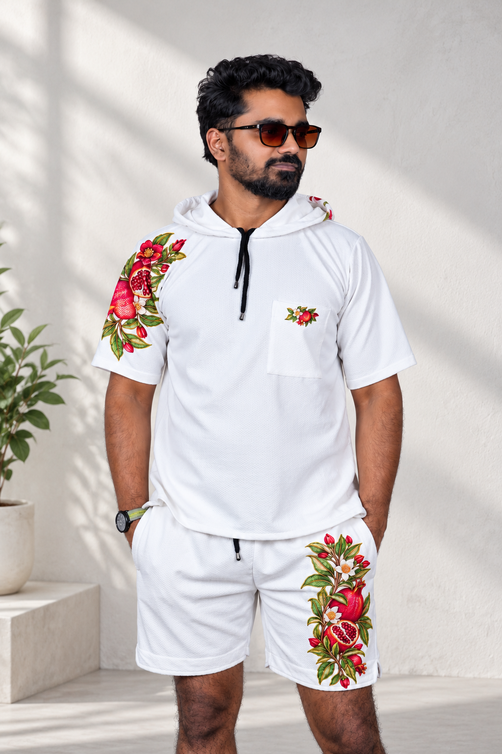 Men’s White Pomegranate Graphic Print Hoodie