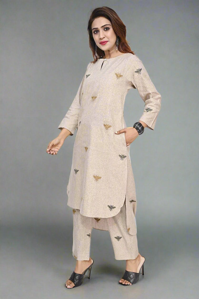 
                      
                        Honey bee embroidered Cotton Kurti & Bottom Set
                      
                    