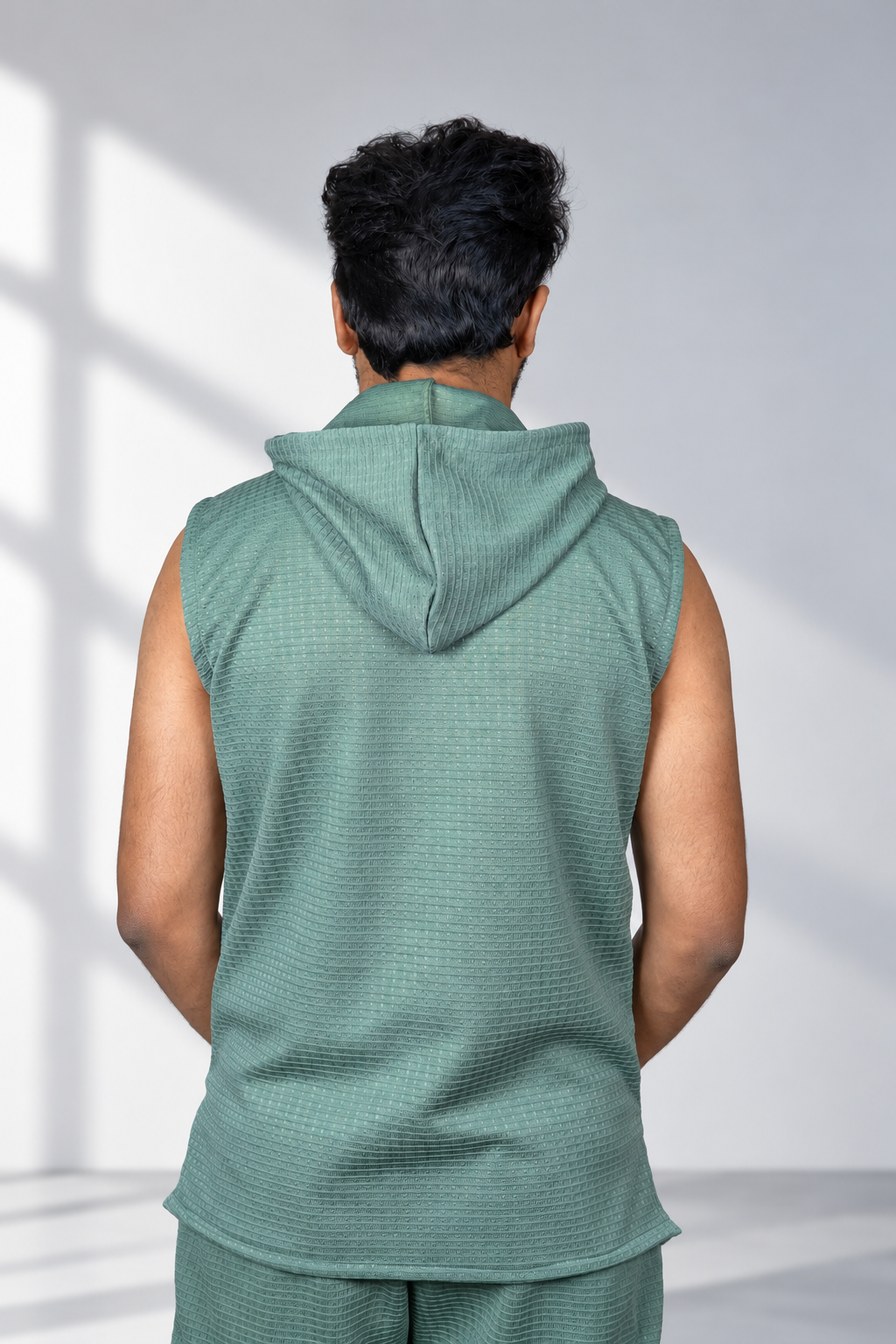 Men’s Sage Green Graphic Print Sleeveless Hoodie